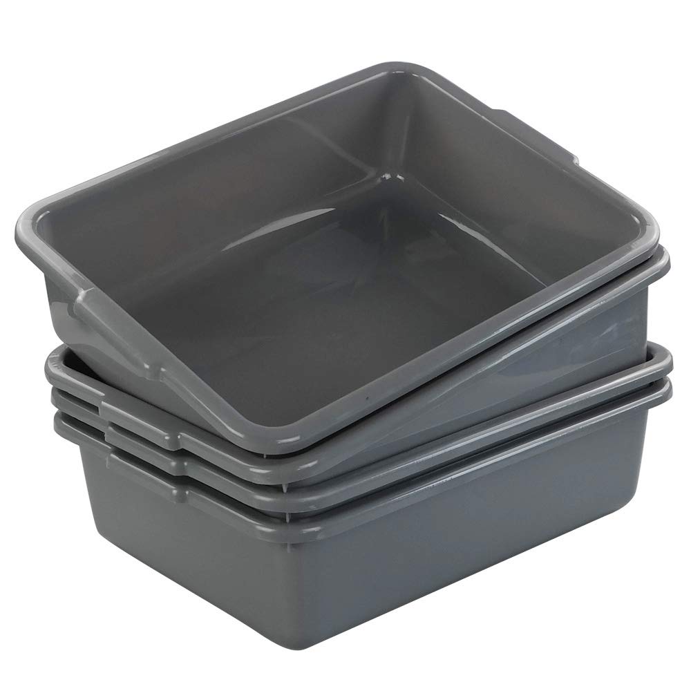 Cadine Set di 4 Bacinella Plastica Grande Rettangolare, Vaschetta Plastica Rettangolare, Grigio