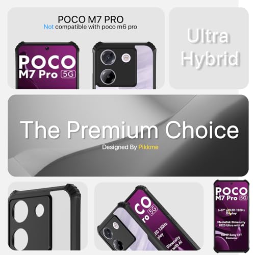 Image of Pikkme Crystal Clear Transparent Back Cover | Ultra Hyrbid | Full Camera Protection | Raised Edge | Bumper Case for Poco M7 Pro 5G (Black)