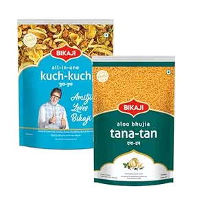 Kuch-Kuch (All In One) 1000g and Tana-Tan (Aloo Bhujia) 200g Combo of 1200g (42.33Oz) – Authentic Indian Snacks Family Pack | Crunchy Namkeen, Party Mix, Bar Snacks & Tea-Time Treats