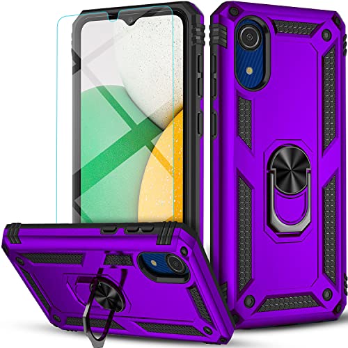STARSHOP Compatible with Samsung Galaxy A03 Core Case, with [Tempered Glass Screen Protector Included], Military Grade Shockproof Protective Phone Cover with Kickstand - Purple