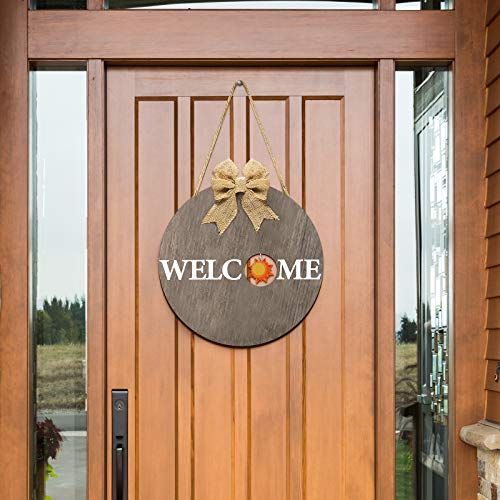 image for Jetec Seasonal Welcome Door Sign Round Wood Front Door Sign Interchang