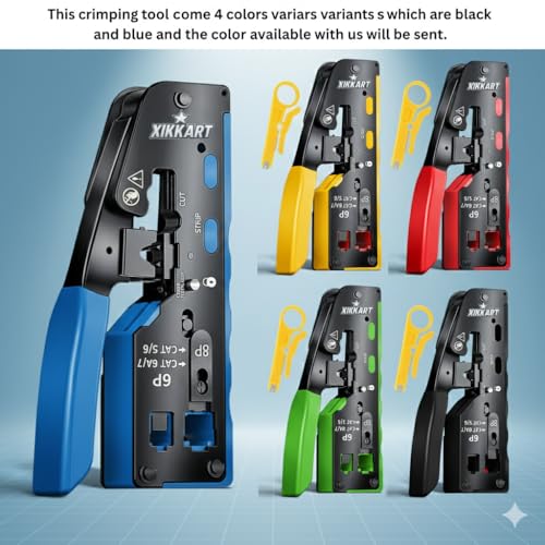 Image of XIKKART RJ45 Crimping Tool Kit | Pass Through Ethernet Crimper for Cat7, Cat6, Cat5 | Network Cable Crimping Tool with 5Pcs Cat6 Connectors + 5Pcs Boots | RJ45 RJ11 RJ12 Tool (Multicolor)