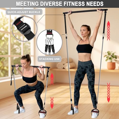 Image of Goocrun Portable Pilates Bar Kit with Resistance Bands for Men and Women - 3 Set Exercise Resistance Bands - Multifunctional Home Gym - Supports Full-Body Workouts - with Fitness Poster and Video
