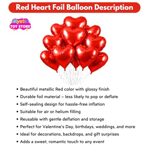 Image of Pack of 5 Heart Balloons for Happy Birthday Decoration Red Kit Baby Boys Girls Kids Men Women Car Boot Living Room Heart Shaped Foil Balloon Set Items