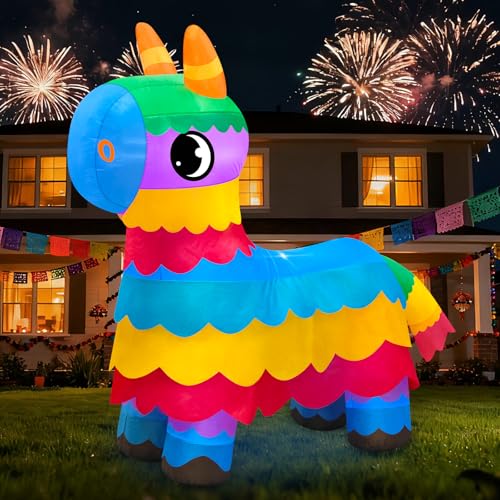MICOCAH 6FT Cinco De Mayo Inflatable Outdoor Decoration Cute Blow Up Donkey Pinata with LED Lights May 5 Mexican Fiesta Party Decor for Yard Garden Lawn Indoor Holiday