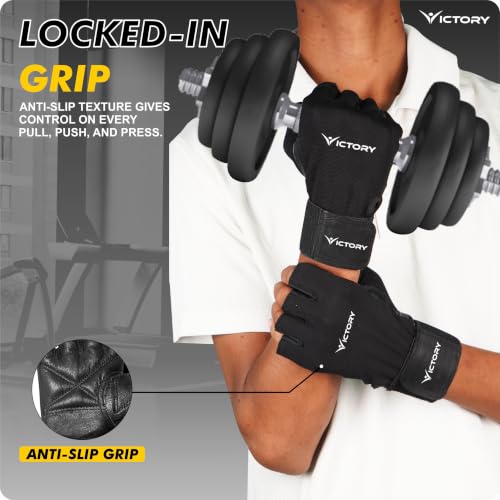 Image of Victory Unisex Gym Gloves with Wrist Support Accessories, for Men Women Weightlifting, Workout Training, Exercise, Cycling Gloves, Bike Sports Gloves (Black)