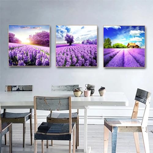 Belles fleurs décoration murale pour masquer mur blanc triptyque lavande - 4