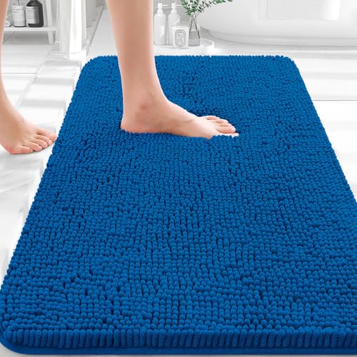 Image of OLANLY Bathroom Rugs 32x20, Extra Soft Absorbent Chenille Bath Rugs, Rubber Backing Quick Dry, Machine Washable Bath Mats for Bathroom Floor, Tub and Shower, Home Decor Accessories, Deep Navy Blue