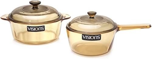 Visions Cacerola cubierta de 1.5L y olla de cocina Versa cubierta de 2.25L (sin cubierta de plástico)