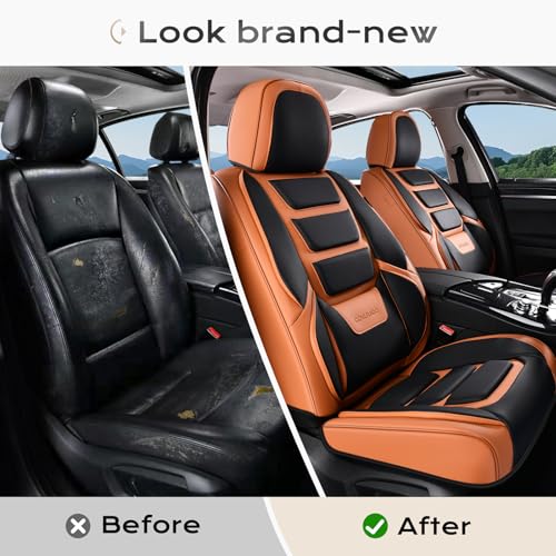 Image of Coverado Car Seat Covers Full Set, Seat Covers for Cars, Front Seat Covers and Back Seat Cover Waterproof Leather Automotive Seat Cover, Universal Car Interior Protectors Cushion for Most Cars