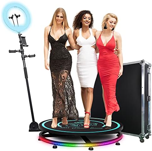 MWE 360 Photo Booth Machine 80cm with Software for Parties with Flight Case,Free Logo customization,3 People Stand on APP Remote Control Automatic Slow Motion 360 Spin Camera Booth (31.5″+Flight Case)