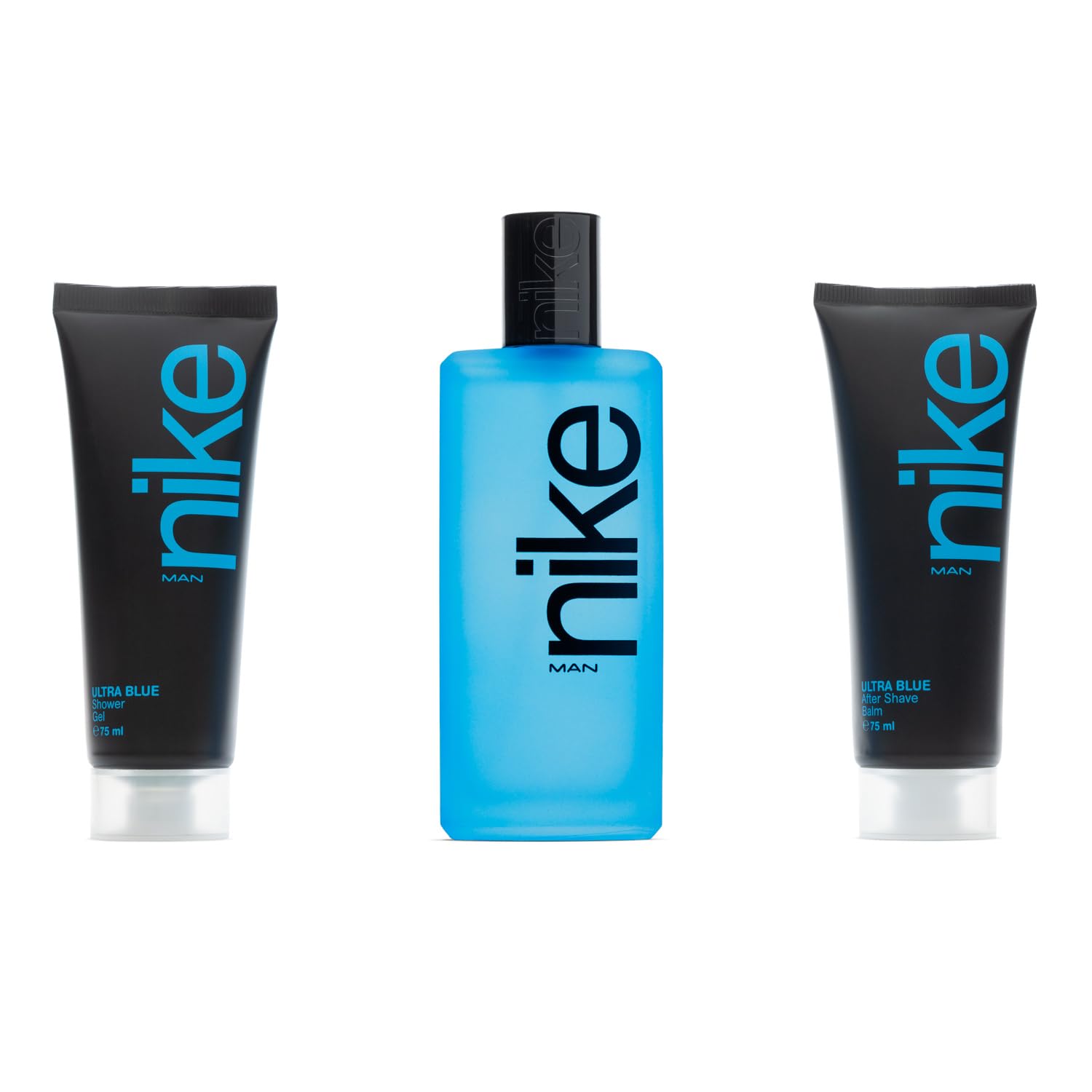 NIKE - Ultra Blue, Estuche de Regalo Hombre, Colonia 100 ml + Gel de Baño 75 ml + After Shave 75 ml, Eau de Toilette Natural y Masculina, Aroma Oriental Floral, Fragancia Fresca, Valiente y Duradera