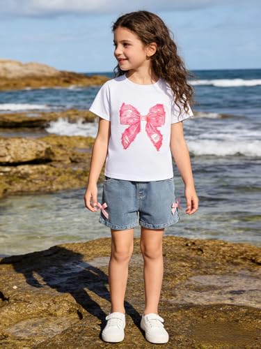 Image of Kids Toddler Girls Summer Clothes Leopard Butterfly Print T-Shirt + Belted Denim Jeans Shorts 3PCS Outfits