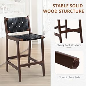 LUE BONA Counter Height Bar Stools 24inch, Set of 2 Faux Leather Woven Counter Stool with Backs, Woven Strips Rattan Barstools with Wood Legs for Dining Room Home Kitchen, Black LUE BONA Counter Height Bar Stools 24inch Set of 2 Faux Leather Woven Counter Stool with Backs Woven Strips Rattan Barstools with Wood Legs for Dining Room Home Kitchen Black