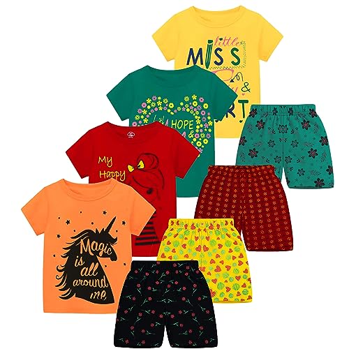 Image of MIST N FOGG Girl's T-Shirt and Shorts (Set of 4)