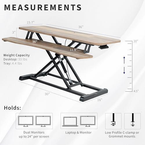 Image of VIVO 36 inch Desk Converter, K Series, Height Adjustable Sit to Stand Riser, Dual Monitor and Laptop Workstation with Wide Keyboard Tray, Reclaimed Wood Top, Black Frame, DESK-V036KP