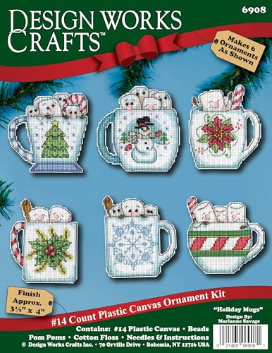 Design Works Crafts Holiday Mugs Counted Cross Stitch Ornament Kit - Set/6