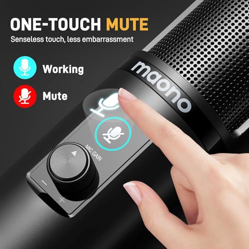 Image of MAONO AU-PM421 Condenser USB Microphone, Professional Studio Recording Mic with 1-Touch Mute and Mic Gain Knob for PC, Singing, Podcast, Gaming, YouTube