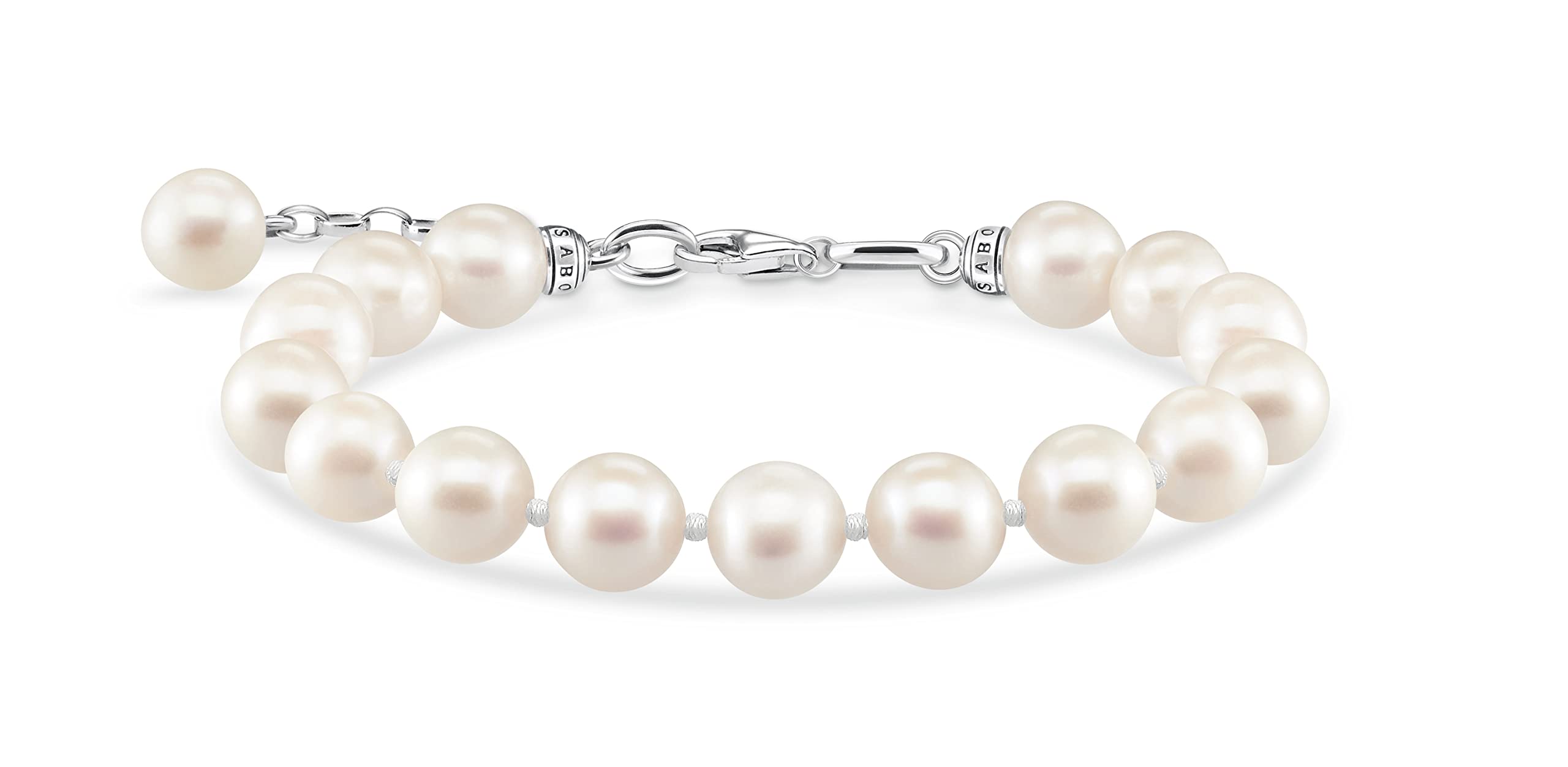 THOMAS SABO A2031 167 14 L19V   Pulsera de plata de ley 925 con perlas blancas cultivadas en agua dulce, longitud de 16 a 19 cm, 16 19 cm, Plata de ley, Circonita cúbica