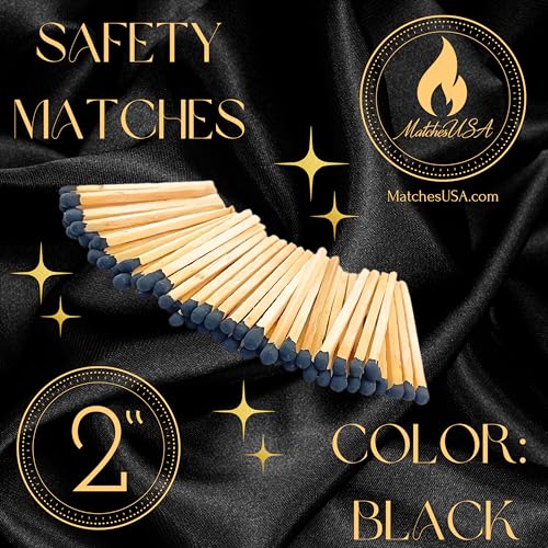Image of 500 Count | 2 inch Black Matches | Strikers Included | Color Tip Wooden Match | Refill for Matchstick Jars, Candle Display, Holders & Bottles | 2 in inches Long