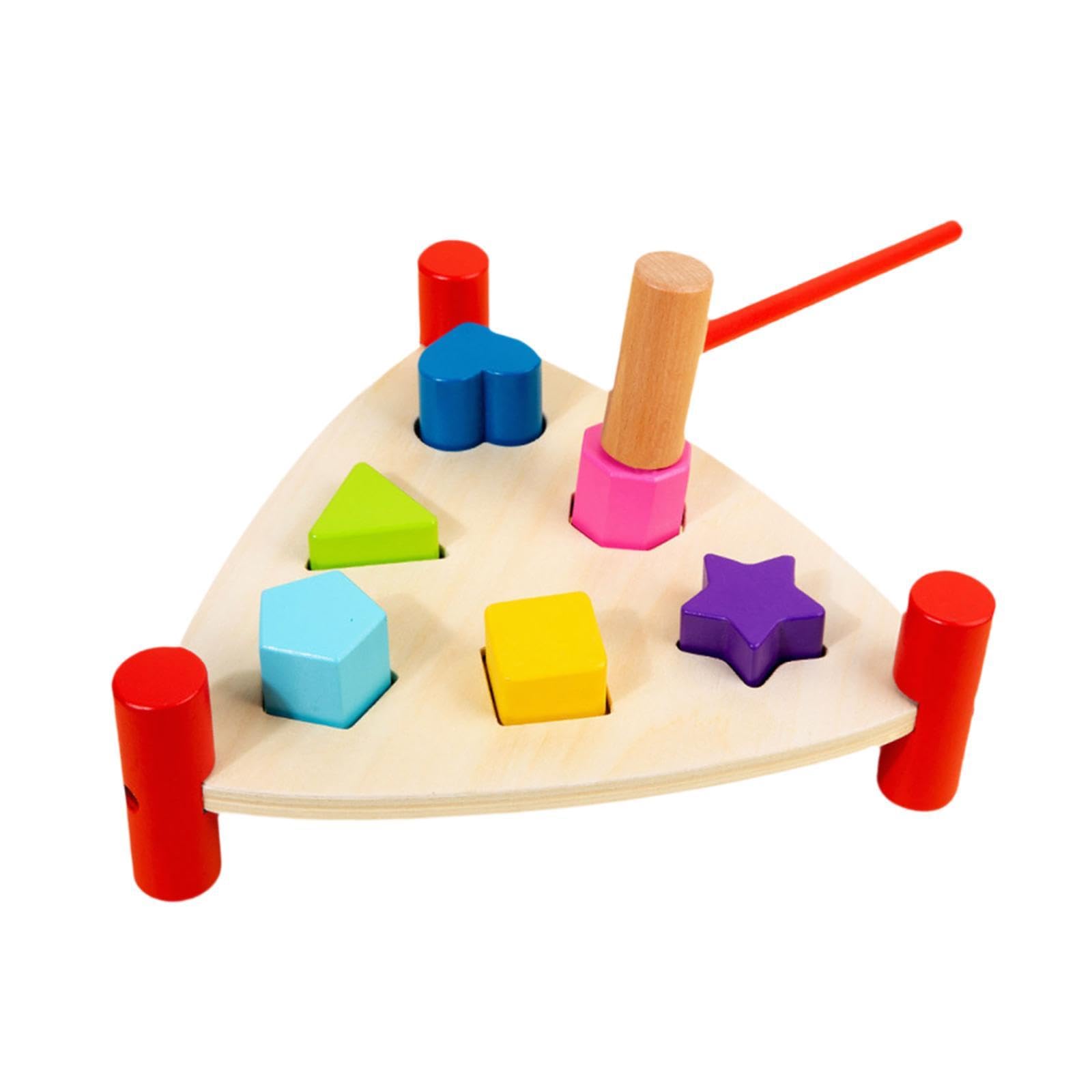 Pounding Bench Wood Toy Wooden Toy with Mallet Developmental Toy Hand Eye Coordination Wooden Pounding Toy for Kids Boy Girls, Triangle