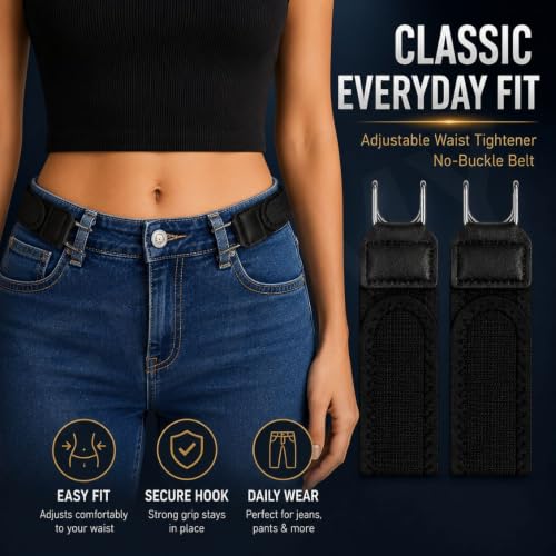 Image of Buckleless Belt Hook Tactical Metal Hook Elastic Belt - Unisex Buckle-Free Invisible Waist Belt for Men & Women, Premium Stretch Belt Alternative for Jeans, Chinos & EDC Work