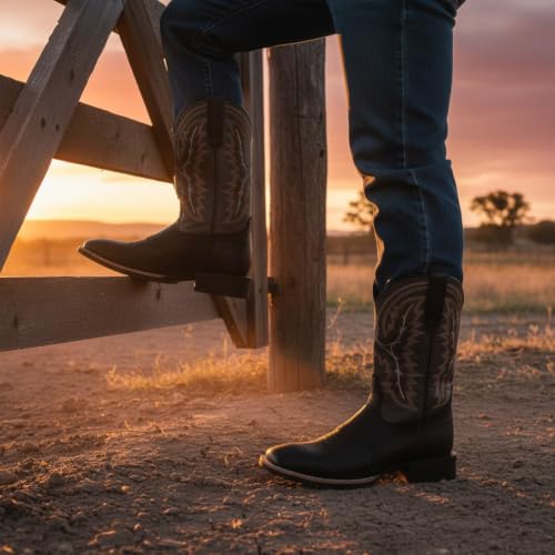 Image of SUREWAY Western Cowboy Boots for Men, Square Toe with Classic Embroidery