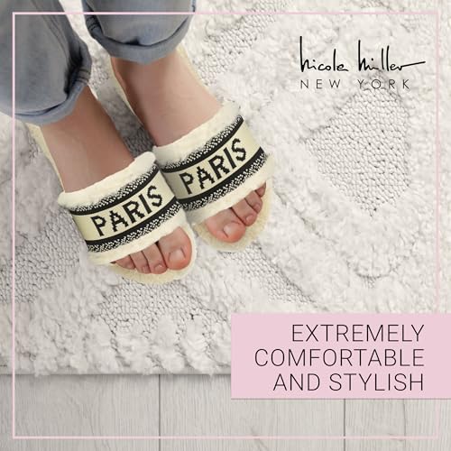 Nicole Miller Paris Flat Slide Slippers for Women, Chic Faux Fur Lined Sandals - Fashionable Women's Slippers Perfect for Indoor & Outdoor Use - Stylish Gifts for Women3