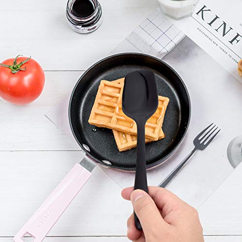 Hotec 5 pieces Food Grade Silicone Spatulas Set Kitchen Utensils for Baking, Cooking, and Mixing High Heat Resistant Rubber Non Stick Dishwasher Safe BPA-Free Black