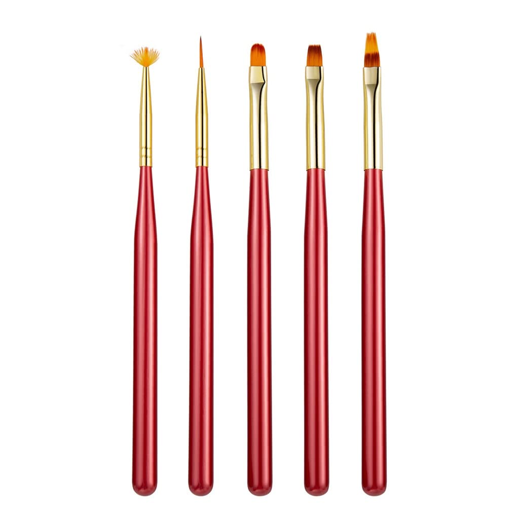 Set di Colori ad Olio, pennelli artistici, 5 Pezzi di Pennello for Estensione Gel Rosso for Nail Art, Penna for Rivestimento for Manicure, Disegno, Strumenti di Pittura