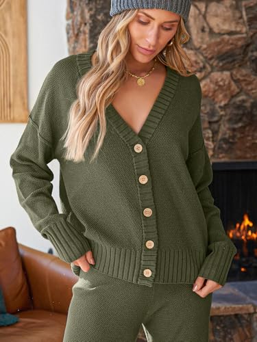 Image of LILLUSORY Womens Cardigan Pants Sets 2 Piece Slouchy Sweater Loungewear