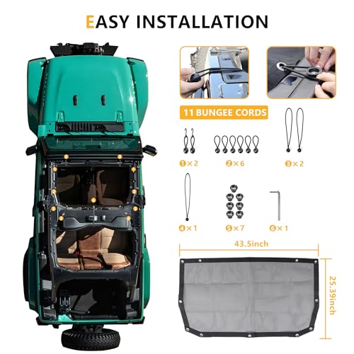 RERPRO Sunshade Compatible with 2024 2025 2026 Jeep Wrangler JL 2/4 Door 4XE Hard Top Accessories Front Sun Shade Soft Mesh Top Bimini Roof Bikini Cover, Keep Airbag Function, Front Door Black by RERPRO - Used condition - Image 6