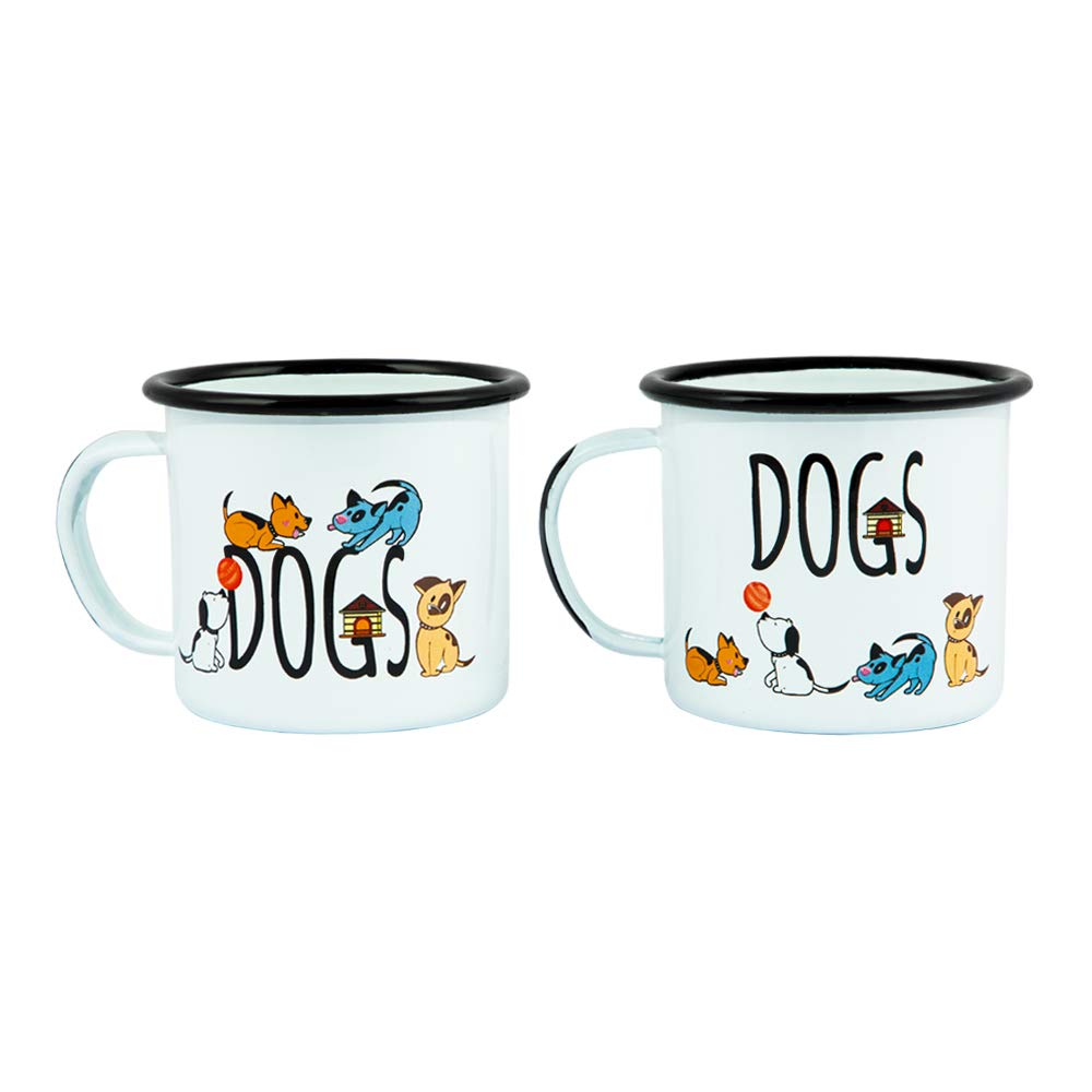 – Biggdesign Enamel Mugs, Coffee Cup; Enamel Camping Mug, Coffee Mug, Bone Chine, Backpacking Mug, Campfire Mug, Drinking Cup for Kitchen, Campfire, Home and Travel Cup (Dogs 2Pc)