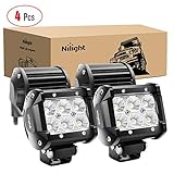 Nilight - 60001F-C LED Light Bar 4PCS 4 Inch 18W LED Bar 1260lm Flood Led Off Road Driving Lights Led Fog Lights Jeep Lighting LED Work Light for Van Camper SUV ATV ,2 Years Warranty
