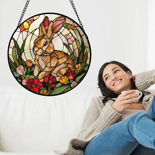 Rabbit Stained Glass Window Hanging Easter Suncatcher Gifts for Women 6.3" - Image 4