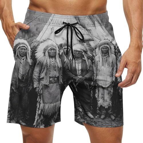Vintage Native USA Indian Tribe Mens Swim Trunks Quick Dry Board Shorts Beach Swimwear Bathing Suits