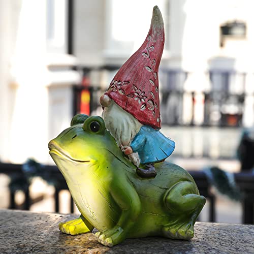 Cynice Garden Gnome Statue Outdoor Decor - Garden Gnomes Sitting On Frog Statue For Garden Yard Patio Lawn Decorations,Gnome Gifts #TOP2