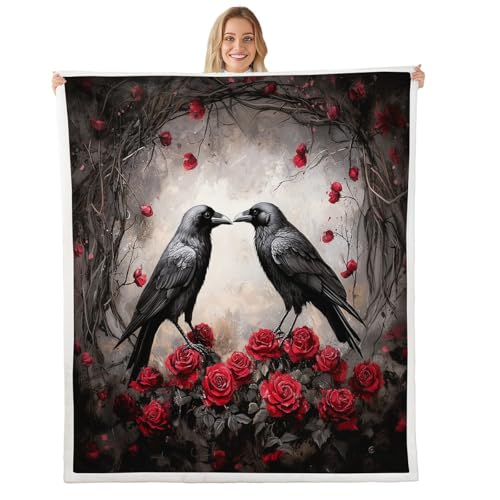 Couverture polaire Manfei style rustique chic motif corbeau