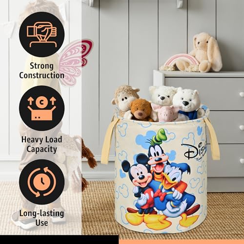 Image of Urbane Home Pack of 3 Foldable 45L Toys Organizer for Kids Room - Soft Toys Storage Bag /Basket /Container with Handles | Disney Print - Cream