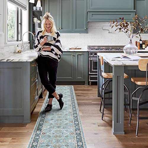 YOUFORTONG 2x10 Runner Rus for Hallways Soft Kitchen Rug Non Slip Rug Runner with Rubber Backing for Bathroom Washable Non Shedding Farmhouse Runner Rug (Green, 2X10)