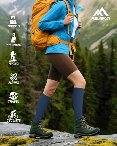 Image of FuelMeFoot 6 Pairs Compression Socks for Women & Men 15-20mmHg Graduated Support Knee High Socks for Nurses, Travel, Athletic