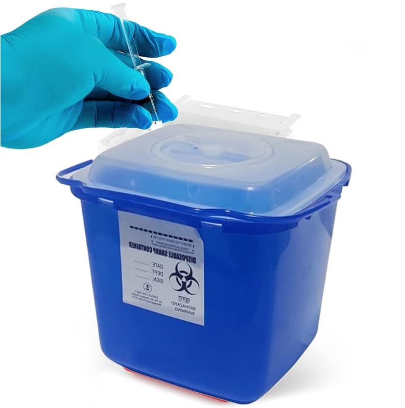 Sharps Containers for Biohazard Needle & Syringe Disposal | Glass Waste & Metallic Implants | Puncture-Proof Bio-Medical Sharps Container Available in 3.5Liter (BLUE)