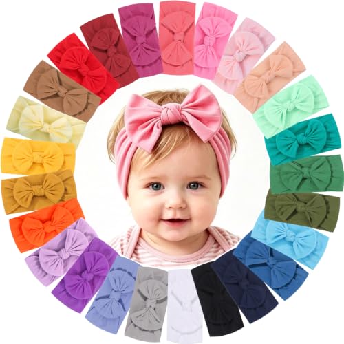 ALinmo 25PCS Baby Nylon Headbands Soft Baby Girl Headbands with Hair Bows