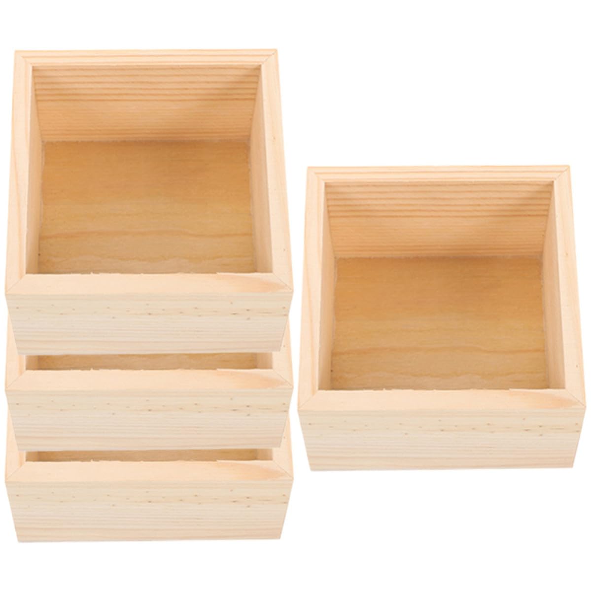 Scatole artigianali senza coperchio in legno 15x15x6 cm set 4 pezzi per ufficio e decorazioni casa per piccoli oggetti e gioielli