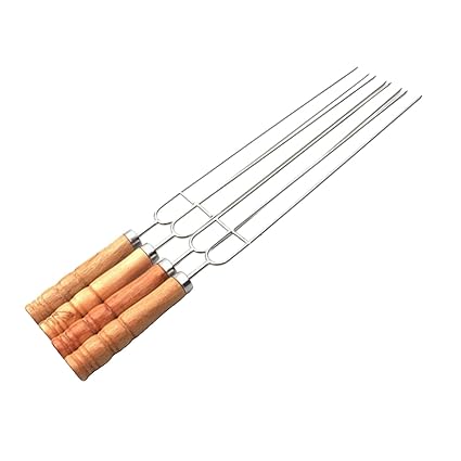 LOSA 6Pcs Stainless Steel BBQ Fork Barbecue Skewers Kebab Cooking Sticks Picnic,Reusable,Nonslip,for Shish Kebab Shrimp Chicken and Vegetables