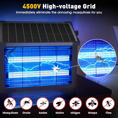 Image of Solar Bug Zapper Outdoor, 4500V Solar Mosquito Zapper Outdoor Waterproof, 1 /2 Acre Coverage Rechargeable Electric Fly Zapper, Cordless Portable Mosquito Traps for Backyard, Patio, Camping, Indoor