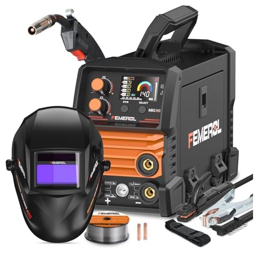 FEMEROL 140A 3 in 1 MIG Welder,Flux Core, MIG/Lift TIG/Stick Welding Machine 110V Portable IGBT Inverter Synergic Control, LED Display with Welding Helmets