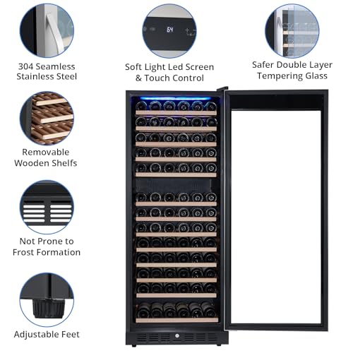 Image of 24 Inch Wine Cooler,155 Bottles Large Size, 41℉-64℉ Freestanding Wine Cellar, Stable Temperature Control, Digital Control Panel, Stainless Steel & Tempered Glass, Safety Lock,Lockable Wine Cellar