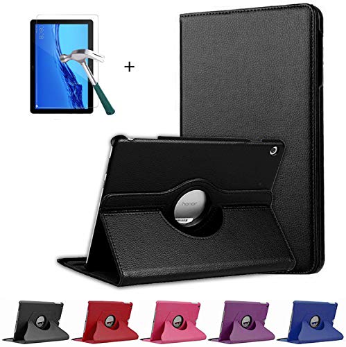 MUNDDY  Funda GIRATORIA 360º con Soporte para Huawei MediaPad T3 10 (9.6 Pulgadas),rotable 360° (Funda + 1 Protector, Negro)