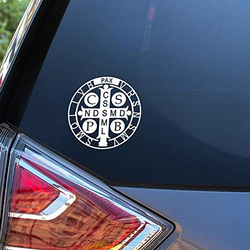 Saint Benedict Catholic Religious White Vinyl Window Decal Sticker For Cars Or Laptops, 3 1/4 Inch #TOP1